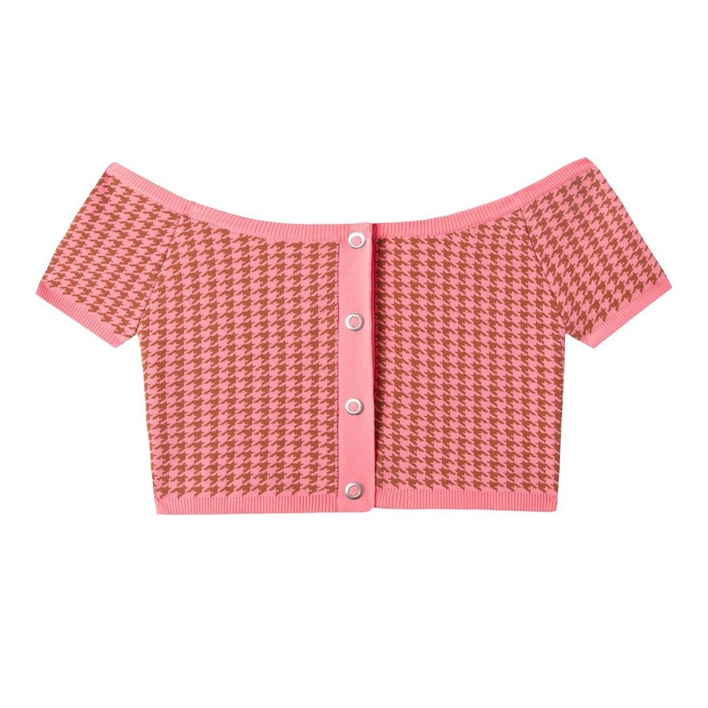 Barbie Pink Tropic of C X Revolve Cropped Cardigan in Houndstooth